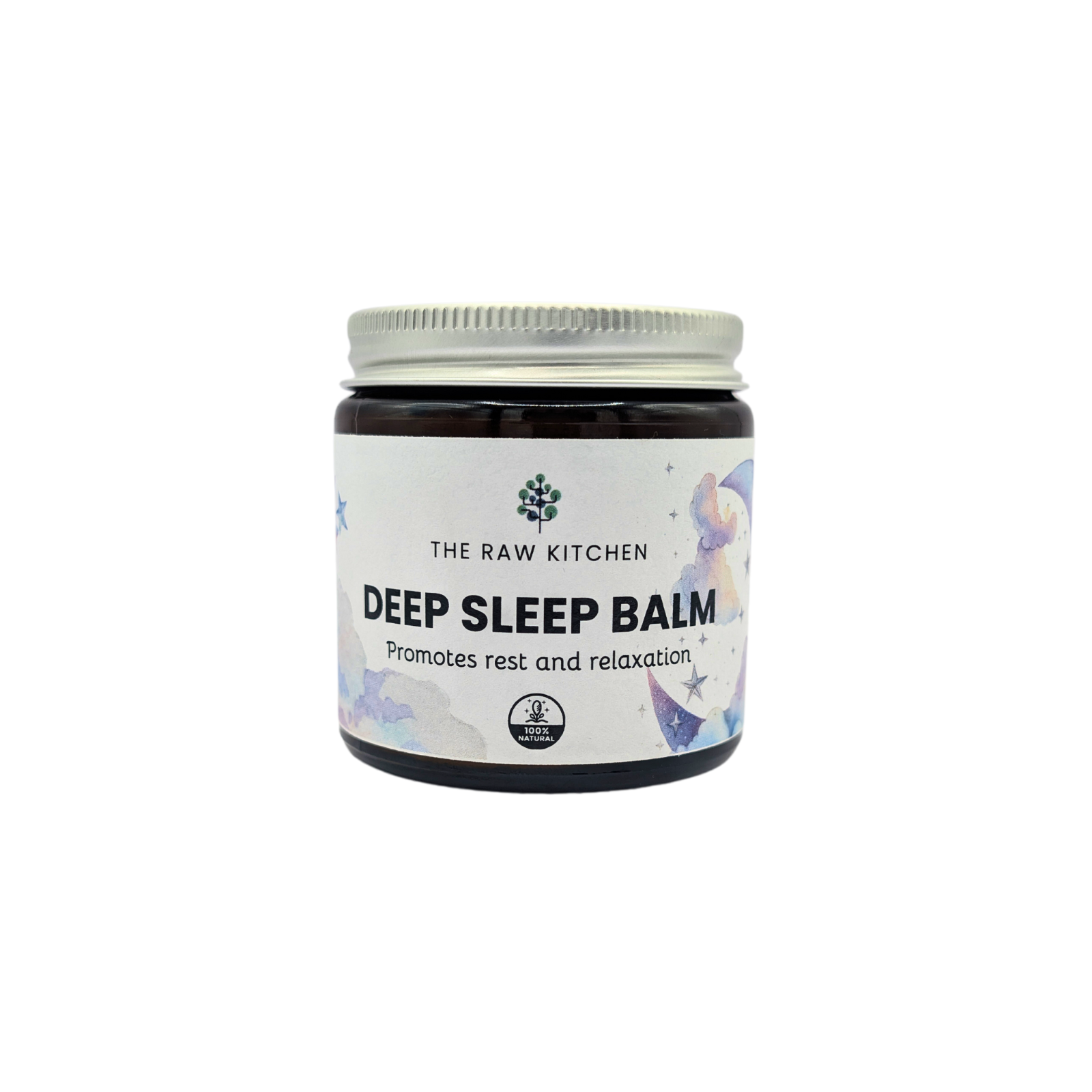 A jar of Deep Sleep Balm from The Raw Kitchen UK, which promotes rest and relaxation.