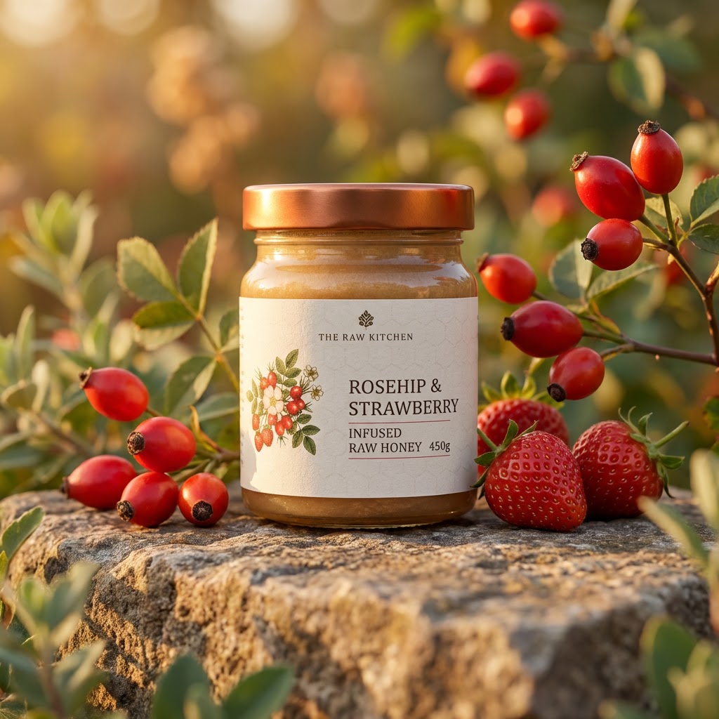 Rosehip & Strawberry Infused Raw Honey | 450g | Bright & Fruity Blend