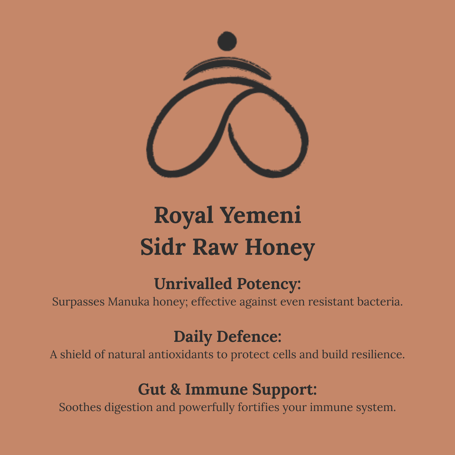 Royal Yemeni Sidr Raw Honey packaging with text on a brown background