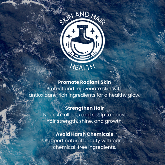 An infographic on The Raw Kitchen UK's Skin & Hair Health pillar, highlighting how natural ingredients can promote radiant skin and strengthen hair.