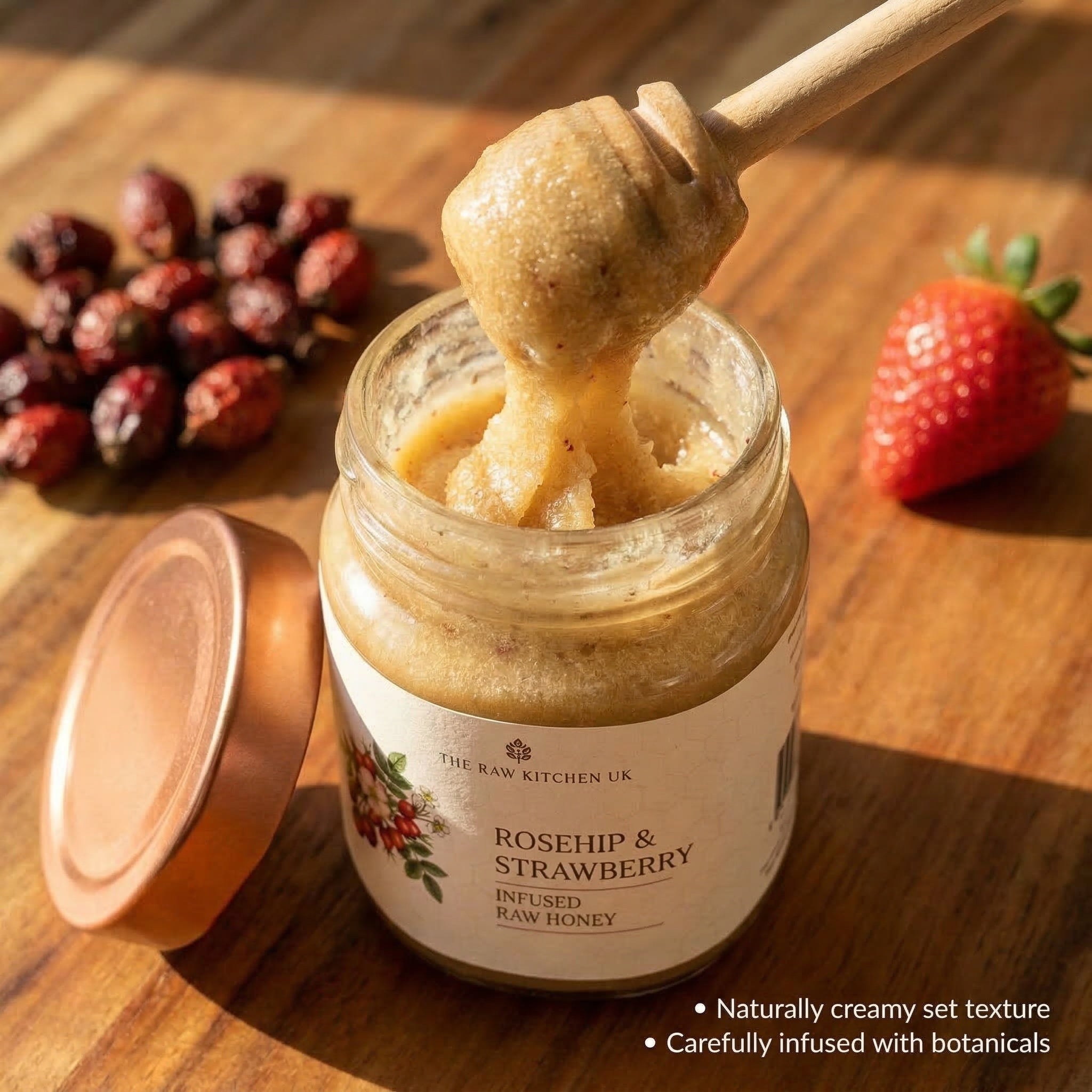 Rosehip & Strawberry Infused Raw Honey | 450g | Bright & Fruity Blend
