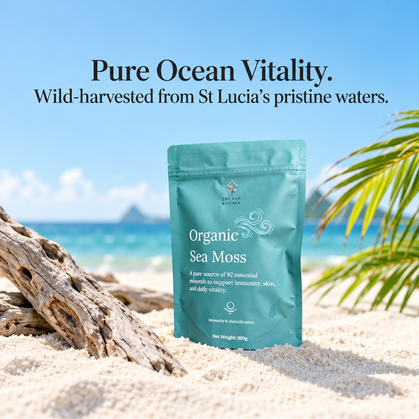 Teal organic sea moss pouch, 100 g, sealed stand-up bag